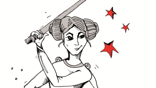 Zeichnung: Man sieht Prinzessin Leia mit einem Laserschwert in der Hand