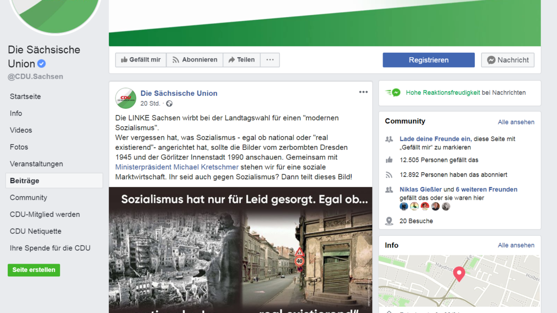 Screenshot von der Facebookseite der CDU, auf dem der in der Pressemitteilung beschriebene Beitrag dokumentiert ist