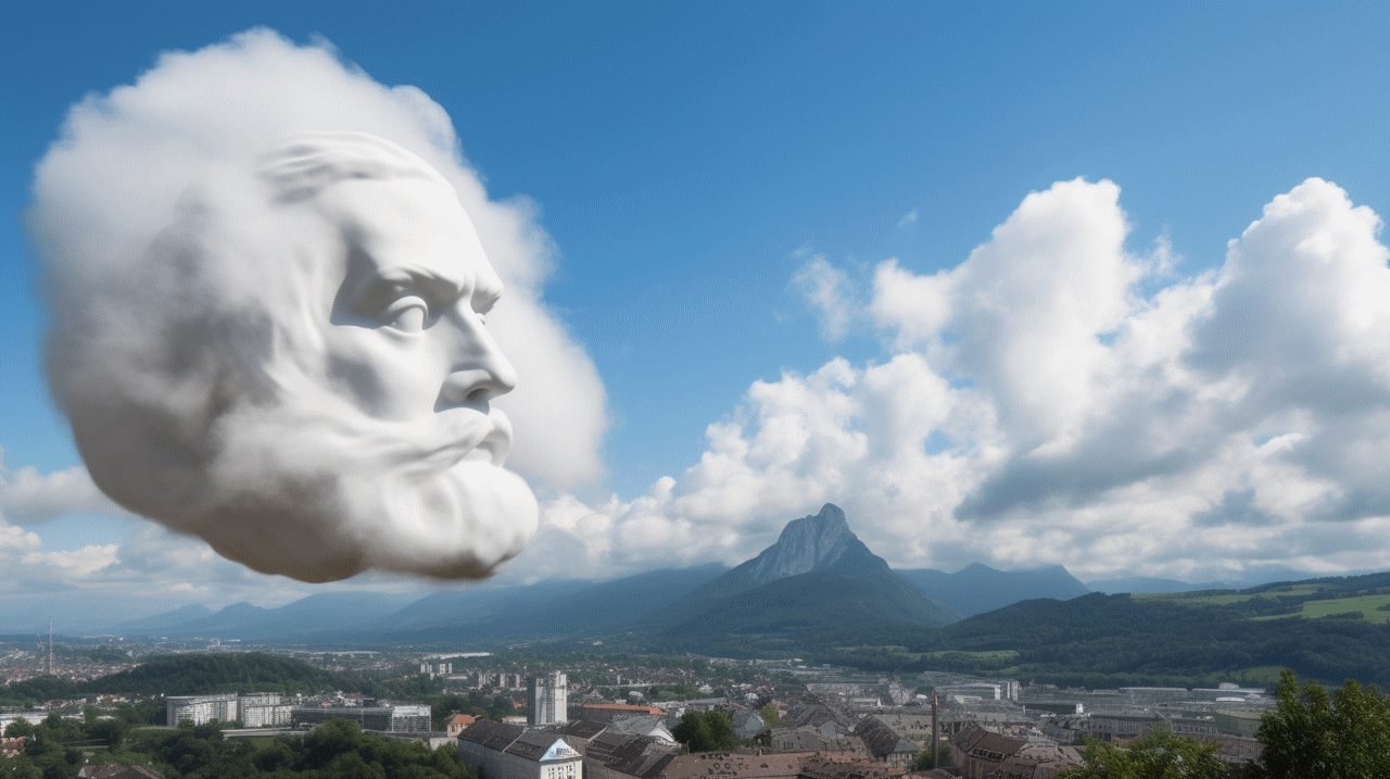 Karl Marx als Wolke über Salzburg